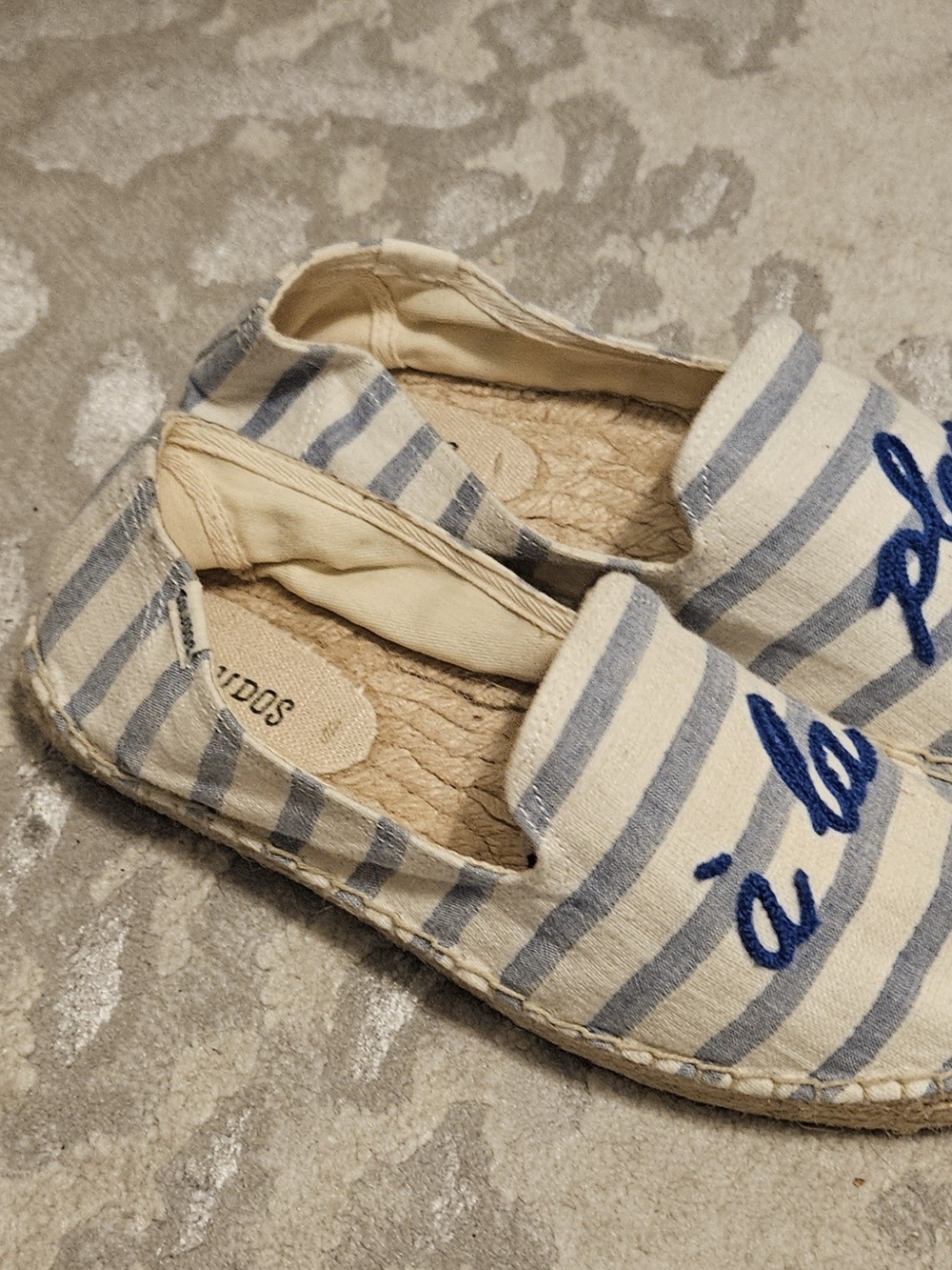 Soludos Blue and Cream Striped Canvas Espadrille